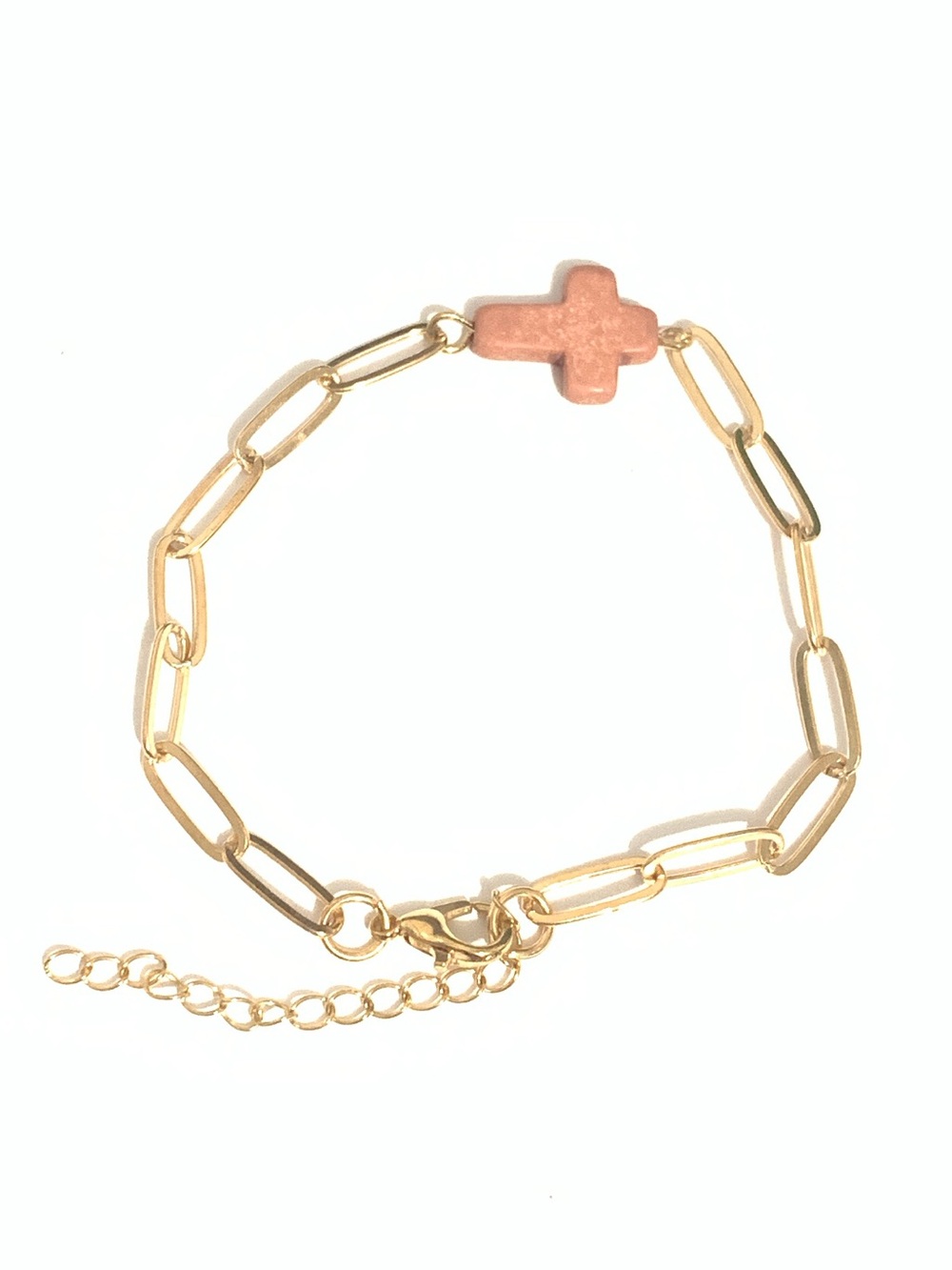 Gold Chain Bracelet with Pink Cross Charm